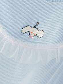 mini bala Girls Baby Short Sleeve Tee, Soft Breathable Mesh Layered Summer Top 2026 - 冰藍 - 查看 7