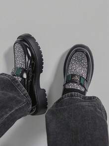 Giày Derby đế dày dành cho nam, giày đế cao kiểu đôi đính đá lấp lánh, giày lười casual với đế nhẹ và thoải mái, phù hợp cho đám cưới, tiệc chiêu đãi, dạ hội, các buổi tiệc và những dịp trang trọng. - màu đen - Xem 6