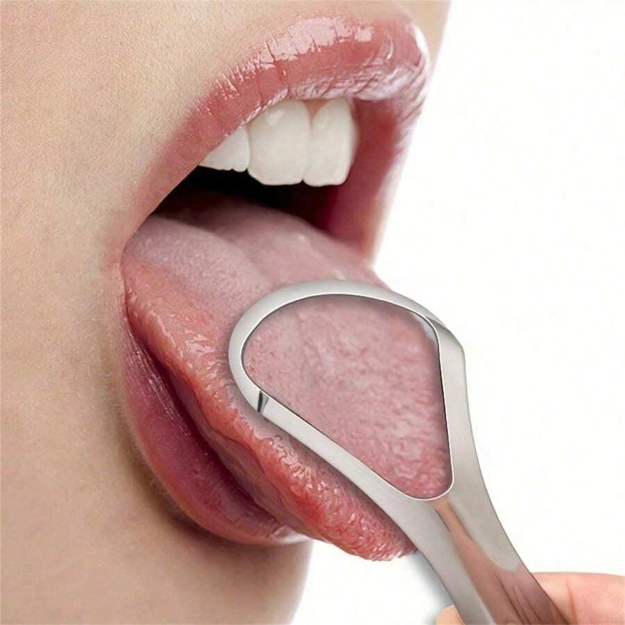 Stainless Steel Tongue Scraper, Oral Hygiene Tool, Double-Sided Design Easy To Clean Portable Oral Cleaner, Halloween Gift - Bàn chải treo phủ lưỡi - Xem 1