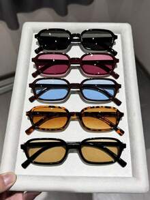 5pcs Leopard Print Plastic Multicolor Geometric Full Frame Classic Glasses Set For Women, Suitable For All Face Shapes, Applicable For Carnival Parties, Outdoor Activities, Daily Wear, Fashion Accessory, Back To School Essential - 5pcs 紋茶藍酒紅 - 查看 6