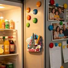 6.5cm/2.56in Paris Food Element Refrigerator Magnets, French Travel Souvenir Magnets With 3D Eiffel Tower, Red Wine And Bread Decor - one-size - View 6