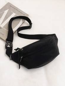 Túi đeo hông nữ bằng nylon phối màu, có dây đeo điều chỉnh được, túi đeo chéo bằng lưới nylon nhẹ, thích hợp cho du lịch. - màu đen - Xem 4