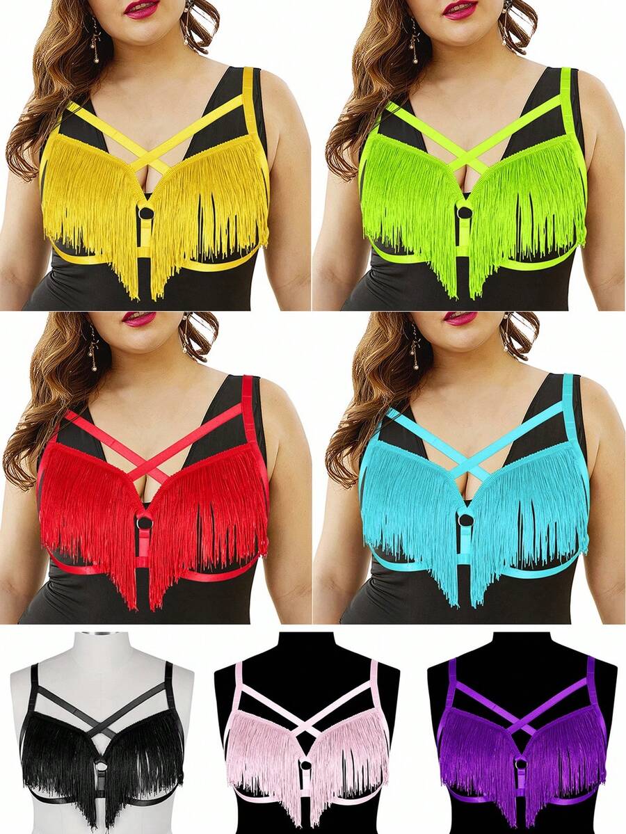 Sujetador con jaula con flecos de estilo gótico sexy - Ajustable, perfecto para ropa de fiesta y atuendos de vacaciones - Multicolor - Ver 1