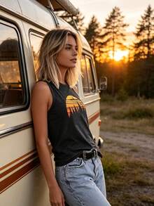 Sunset Forest  Print,Women's Casual Vest,Comfortable,Suitable For Outdoor And Daily Wear,Suitable For Gifts For Friends And Family On Holidays - 灰色 - 查看 5