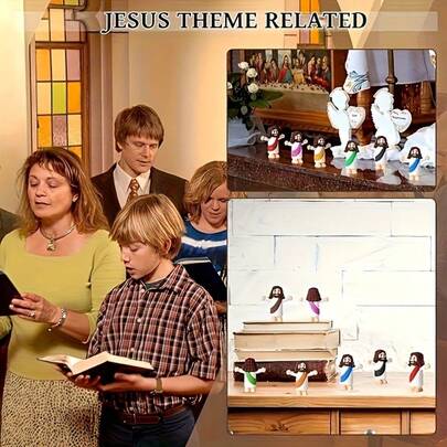 Bộ tượng Chúa Giê-su mini và thẻ cầu nguyện, quà tặng Phúc Âm Cơ Đốc, tượng búp bê bằng nhựa, quà tặng Kinh Thánh, màu ngẫu nhiên.