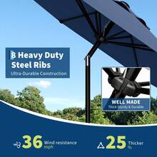 Hodeffior 2.7 M Patio Umbrella With Crank And Push Button Tilt, Outdoor Table Umbrella With 8 Ribs And Vented Canopy, Garden Parasol For Deck Backyard Poolside, Base Not Included - Navy Blue - View 6
