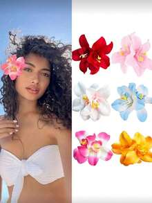 6 piezas/4 piezas/3 piezas/1 pieza Pinzas para el cabello con flores de playa para mujer, accesorios para el cabello de unicolor elegantes y versátiles en blanco/rosa/amarillo/rojo/azul teñido anudado, adecuados para uso diario, casual, fiesta, playa, vacaciones - coleta, moño, lavarse la cara, maquillaje - Multicolor - Ver 4