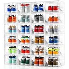 Paquete de 12 organizadores de almacenamiento de zapatos transparentes gruesos y resistentes con puerta magnética cajas de zapatos de plástico transparente apilables para clóset zapatero para - Claro - Ver 7