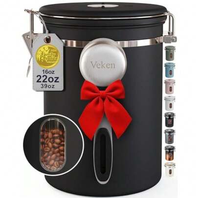 Coffee Canister With WindowAirtight Stainless Steel Pantry Container Home Kitchen Food Storage Organizers For Ground Beans Espresso Rice Tea Sugar Cereal Decor Bar Accessories Gifts 22OZ Black