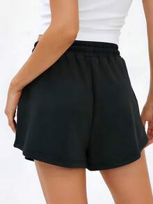 High Waisted Drawstring Athletic Shorts With Pockets, Comfortable Casual Workout Running Fitness Shorts For Women - màu đen - Xem 2