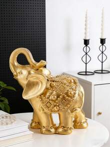奢華金色大象雕塑，招財大象雕像家居裝飾，現代波希米亞風格動物飾品，適用於客廳、辦公室、桌面、書架，優雅家居裝飾，完美適合玄關、書架、壁爐裝飾，大象愛好者的理想禮物，現代波希米亞風格家居裝飾 - A - 查看 1