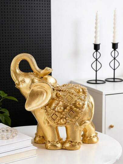 Luxurious Gold Elephant Sculpture, Wealth-Attracting Elephant Statue Home Decor, Modern Bohemian Style Animal Ornament Suitable For Living Room, Office, Desktop, Bookshelf, Elegant Home Decor, Perfect For Entryway, Bookshelf, Fireplace Decoration, Ideal Gift For Elephant Lovers, Modern Bohemian Style Home Decor