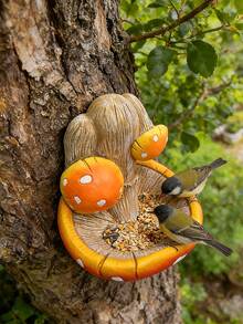 Divertente mangiatoia per uccelli - Decorazione da giardino in resina a forma di fungo unica, accessorio decorativo da esterno (decorazione per la casa), set creativo per mangiatoia da esterno, materiale in resina, decorazione da appendere a recinzione o muro, regalo perfetto per la Festa della Mamma. - A - Visualizzare 6