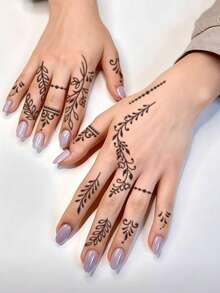 1 hình xăm tạm thời kiểu lá henna, không thấm nước và lâu trôi, hình xăm dây leo tối giản cho ngón tay và bàn tay, thích hợp cho các lễ hội và tiệc tùng, kiểu vẽ phác thảo. - Nhiều màu - Xem 2