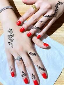 1 hình xăm tạm thời kiểu lá henna, không thấm nước và lâu trôi, hình xăm dây leo tối giản cho ngón tay và bàn tay, thích hợp cho các lễ hội và tiệc tùng, kiểu vẽ phác thảo. - Nhiều màu - Xem 6