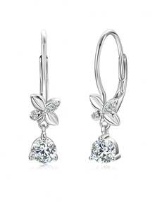 XUJIA 1 Pair Women's Moissanite Earrings, 925 Sterling Silver Moissanite Lever Back Drop Earrings, Sparkling Women's Jewelry - EMO-504 - View 13