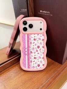 1个草莓蕾丝图案波浪边手机壳，柔软硅胶保护套，可爱少女蝴蝶结设计，兼容 11/12/13/14/15/16/16 Plus/17/17 Pro/17 Pro Max和Galaxy S24/S25系列，是春季、情人节、生日送给女孩的理想礼物。 - 粉色 - 查看 7
