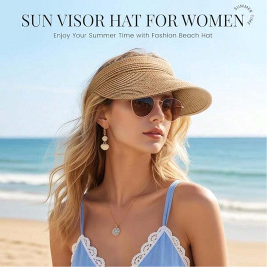 1 chiếc mũ rơm thời trang mùa hè cho nữ, kiểu dáng hở đỉnh, thích hợp cho hoạt động ngoài trời, đi biển hoặc dạo phố. - A - Xem 1