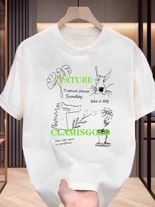Camiseta de manga corta de algodón puro para hombre y mujer, estilo moderno de marca con diseño pintado a mano, ilustración creativa sencilla, corte holgado, ideal para parejas, para uso diario, informal y versátil en verano. - Blanco - Ver 7