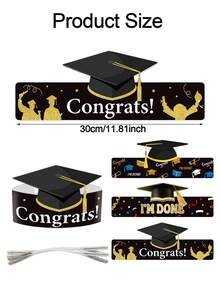 9pcs Black And Gold Paper Graduation Caps Party Hats,Crown Design Graduation Paper Cap For Class Of 2026,Adult Graduation Celebration Supplies,Graduation Photo Props - Random - View 4