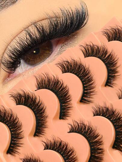 GROINNEYA 7 Pairs Enlarging Eyes Cat Eye Lashes Natural Striped False Eyelashes Soft & Flexible Thin Band Fluffy & Voluminous 3D Mink Lashes Natural Lash Feel Fake Eyelashes Suitable For Beginners Reusable, Easy To Apply, Travel Makeup Gift, Suitable For Daily Wear And Parties, Great Gift For Women