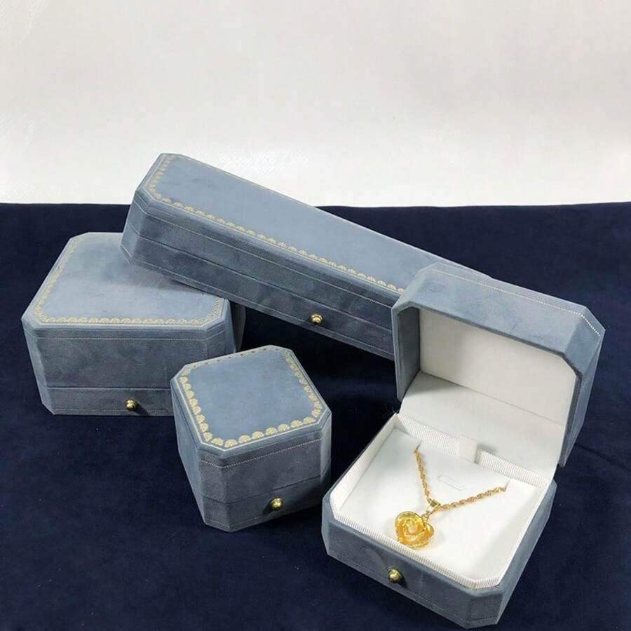 Octagonal Velvet Jewelry Storage Box Necklace Bracelet Organizer Case Elegant Decorative Display Container For Luxury Gifts Wedding Anniversary Keepsake Premium Velvet Lined - Multicolor - View 1
