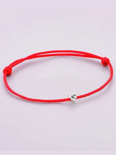 HuooNew 1 Pc 925 Sterling Silver Red String Bracelet, Dainty Heart Charm Adjustable Red Cord Bracelet, Lucky Red String Protection Bracelet For Women, Perfect Gift For Her