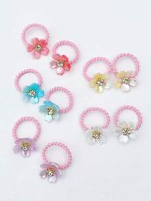 10个可爱渐变珠光花朵发圈，弹性发绳，日常发饰 - 混合色 - 查看 7