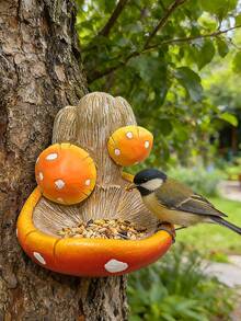 Divertente mangiatoia per uccelli - Decorazione da giardino in resina a forma di fungo unica, accessorio decorativo da esterno (decorazione per la casa), set creativo per mangiatoia da esterno, materiale in resina, decorazione da appendere a recinzione o muro, regalo perfetto per la Festa della Mamma. - A - Visualizzare 5