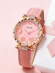 6pcs Elegant Resort Style Women's Quartz Watch Set: Includes 1 Watch And 5 Bracelets. This Exquisite And Versatile Women's Watch Set Is Suitable For All Ladies To Wear. - Pink - View 4
