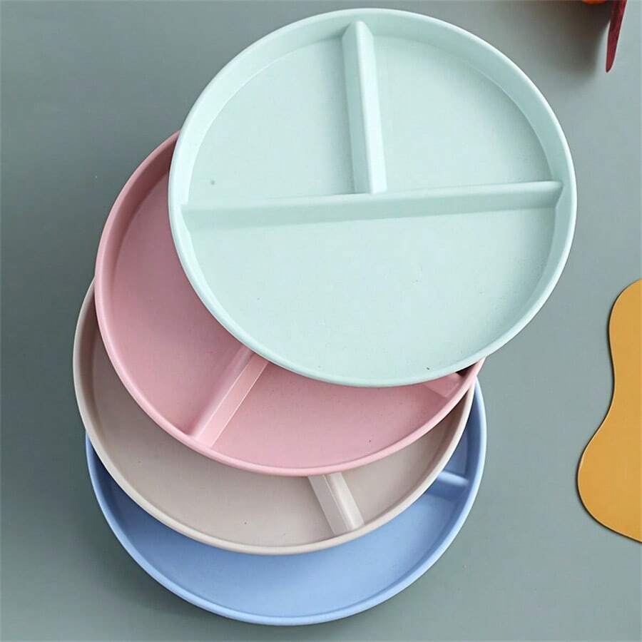 Bộ 2/4 đĩa ăn chia khẩu phần dành cho người lớn, thích hợp cho nhà hàng, 4 màu, đĩa nhựa tròn 3 ngăn dùng một lần, đĩa chia khẩu phần có thể tái sử dụng, giúp ăn uống lành mạnh và giảm cân, đĩa dã ngoại, đĩa salad, có thể rửa bằng máy rửa chén, có thể tái sử dụng.
