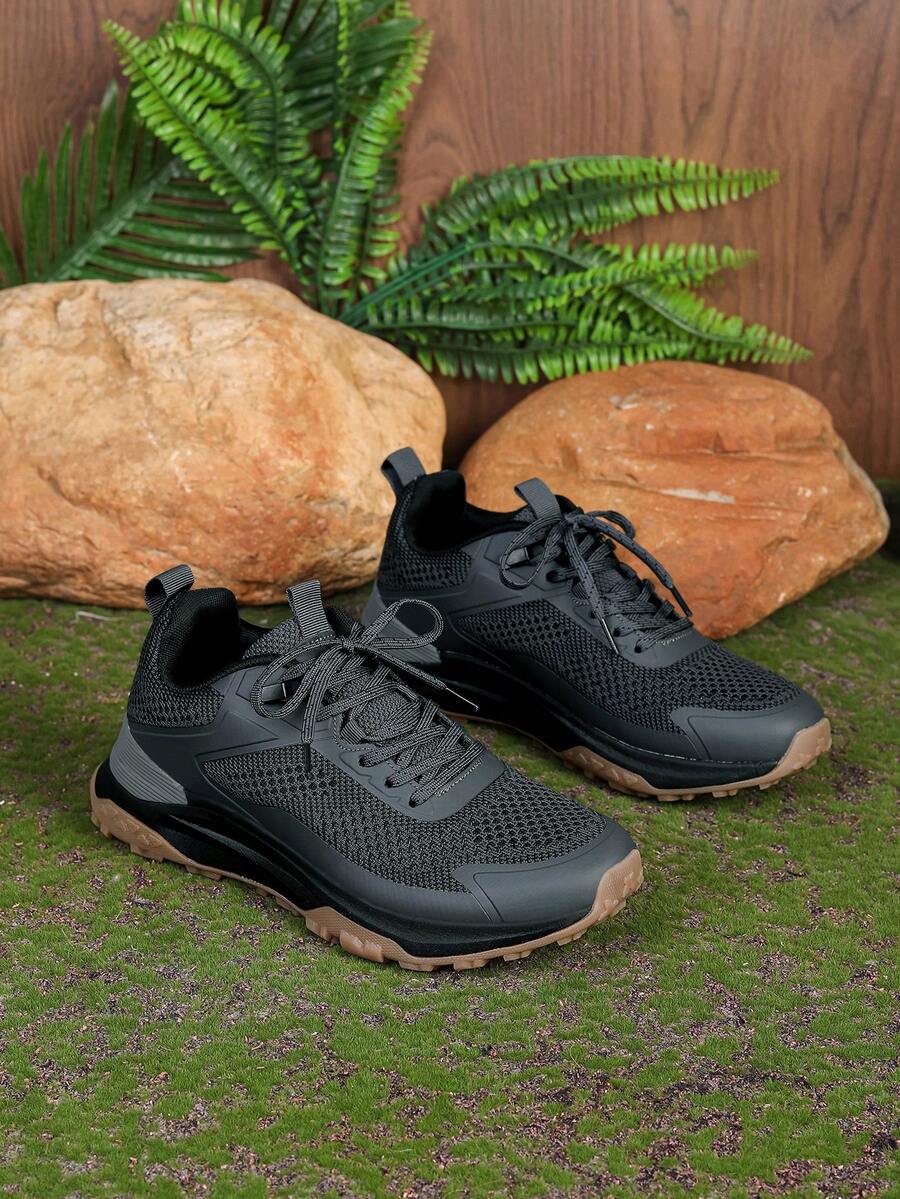 1 Pair Contrast Color Sports Fabric Lace-Up Buckle Men's Hiking Shoes, Outdoor Sports Shoes For All Seasons