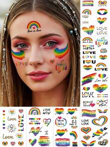 8 Sheets Pride Stickers Rainbow Tattoos Pride Body Stickers Cute Gay Pride Flag Rainbow Face Tattoo WaterProof Gay Stickers For Coachela Festival Halloween Beach Party Parade Accessories - Multicolor - View 8