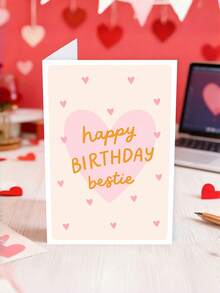 1pc "Happy Birthday Bestie!" Heart Card With Envelope - Best Friend Birthday Card For Bestie, Perfect Bestie Birthday Gift, Blank Inside - View 9