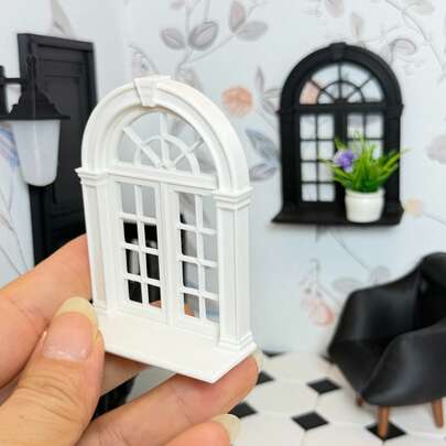 DOLLHOUSE Miniature Window Sill & Window, Gothic European Style Mini Bay Window, Black & White Window Model Stickers, DIY Decor