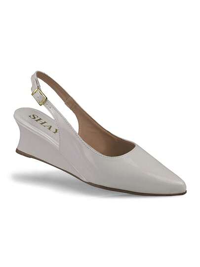 Scarpin Feminino Slingback Verniz Shay Valença Bico Fino Confortável Salto Anabela Baixo Elegante