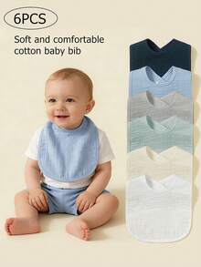 6pcs Baby Bibs, 100% Soft Cotton Muslin Material, Drool Bibs With Adjustable Snap Closure, Essential For Newborns, Boys And Girls - Multicolor - View 1