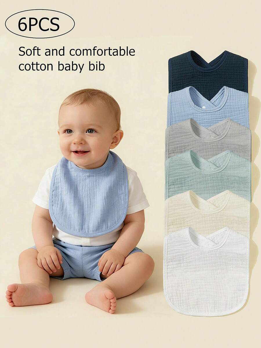 6pcs Baby Bibs, 100% Soft Cotton Muslin Material, Drool Bibs With Adjustable Snap Closure, Essential For Newborns, Boys And Girls - Multicolor - View 1