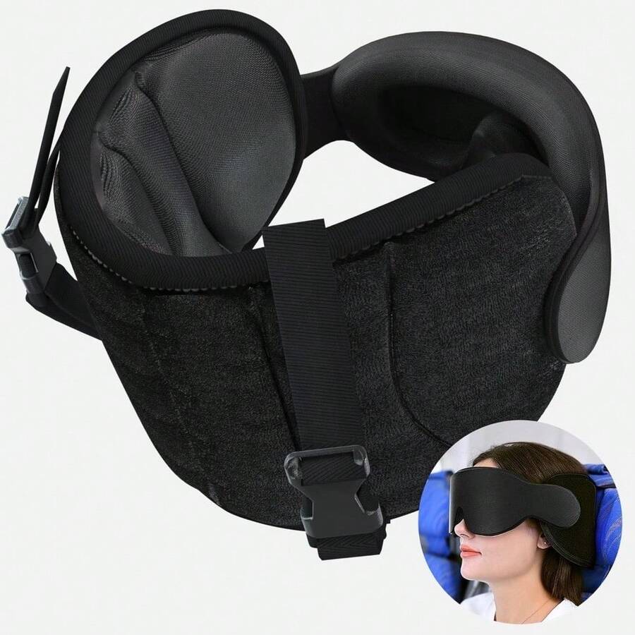 Airplane Pillow With 3D Eye Mask - Black - View 1