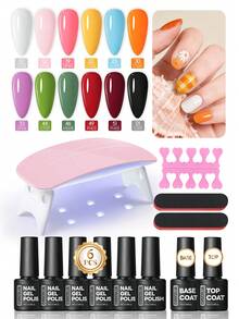 coscelia Kit de uñas de gel de colores vibrantes con lámpara UV LED, set de gel de uñas, esmalte de uñas de gel azul de verano, suministros profesionales para uñas, kit de uñas para principiantes - Multicolor - Ver 10