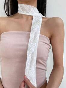 1条Y2K风格多功能花卉刺绣蕾丝围巾，女士薄纱颈巾，优雅发巾，适合日常佩戴、约会、派对等场合 - 彩色 - 查看 11