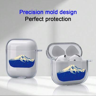 Snowy Mountain Top Bluetooth Headphone Case, Milky White/Cream To Represent Snow Surface, Deep Blue To Outline Rock Texture, Snow Gullies And Ridge Patterns, Protective And Fashionable Design, Suitable For AirPods 4/3/2/Pro 2/Pro, Great Gift For Friends, Family, Boyfriend, Girlfriend, Anniversary, Valentine's Day, New Year, Eid, Easter