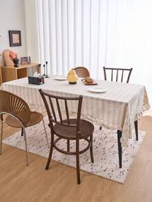 1pc Striped Ruffled Tablecloth, American Farmhouse Style Minimalist Decor, Suitable For Dining Table, Coffee Table, TV Stand, Entryway, Parties, Weddings, Picnics, Home Decor, All Seasons - Apricot - View 9