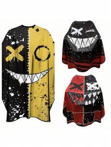 1pc Unisex Fashion Hair Cutting Cape, Red, Black And Yellow Pattern Design, Adjustable Neck Closure, Essential For Salon Hair Coloring And Cutting - Multicolor - View 1
