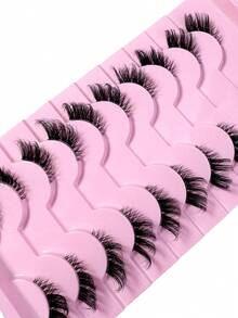 10 Pairs Half Lashes, Clear Band, Cat Eye False Eyelashes, Short Soft 3D Faux Mink Lashes, Natural Look (10B-2), Strip Lashes, Eyelashes, False Eyelashes, Fake Eyelashes - Black - View 3