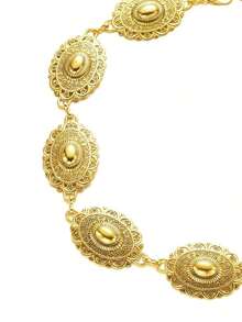 1pc Vintage Oval Pattern Metallic Gold Tone Waist Chain Belt, Women Fashion Body Jewelry Decoration Suitable For Dresses And Jeans - Vàng 3 - Xem 5