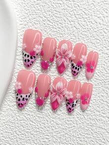 10Pcs Sweet Edgy Leopard Print Style Handmade Nail Art Set,Unghie Press On,Small Pink And Purple Flowers Nail Art Accessories,Hand Pinched Five Petal Flower Nail Art Decorations,Pink, Purple And White Nail Polish,3D Floral Cluster Style,Comes With Nail Tools(1 Sheets Jelly Stickers+1PC Nail File)3 Sizes Available,Almond Nails, Duck Nails,Coffin Nails,Suitable For Reunion,Daily,Party,Photograph,Play,Spring Summer,Commute Supplies Nails - 彩色 - 查看 13