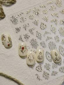 1 hoja Pegatinas de uñas de oro en relieve 5D, Calcomanías de uñas de barroco en relieve 3D, Suministros de arte de uñas elegante DIY - Dorado - Ver 1