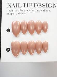 10片粉色手工猫眼假指甲，短边设计，杏仁形，独特的亚克力美甲用品套装，包含1个迷你指甲锉和1张贴纸，是夏季DIY美甲和音乐节派对的理想之选 - 粉色 - 查看 11