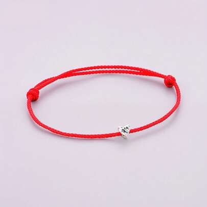 HuooNew 1 Pc 925 Sterling Silver Red String Bracelet, Dainty Heart Charm Adjustable Red Cord Bracelet, Lucky Red String Protection Bracelet For Women, Perfect Gift For Her